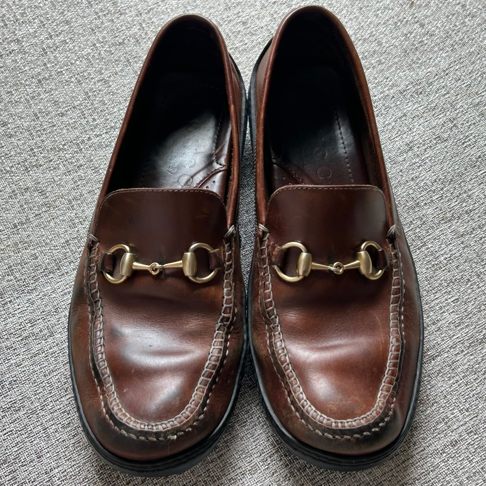 Gucci Brown Leather Loafers with Gold Hardware